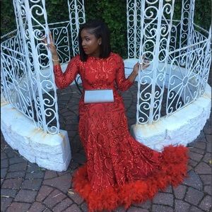 Red sequin laced dress